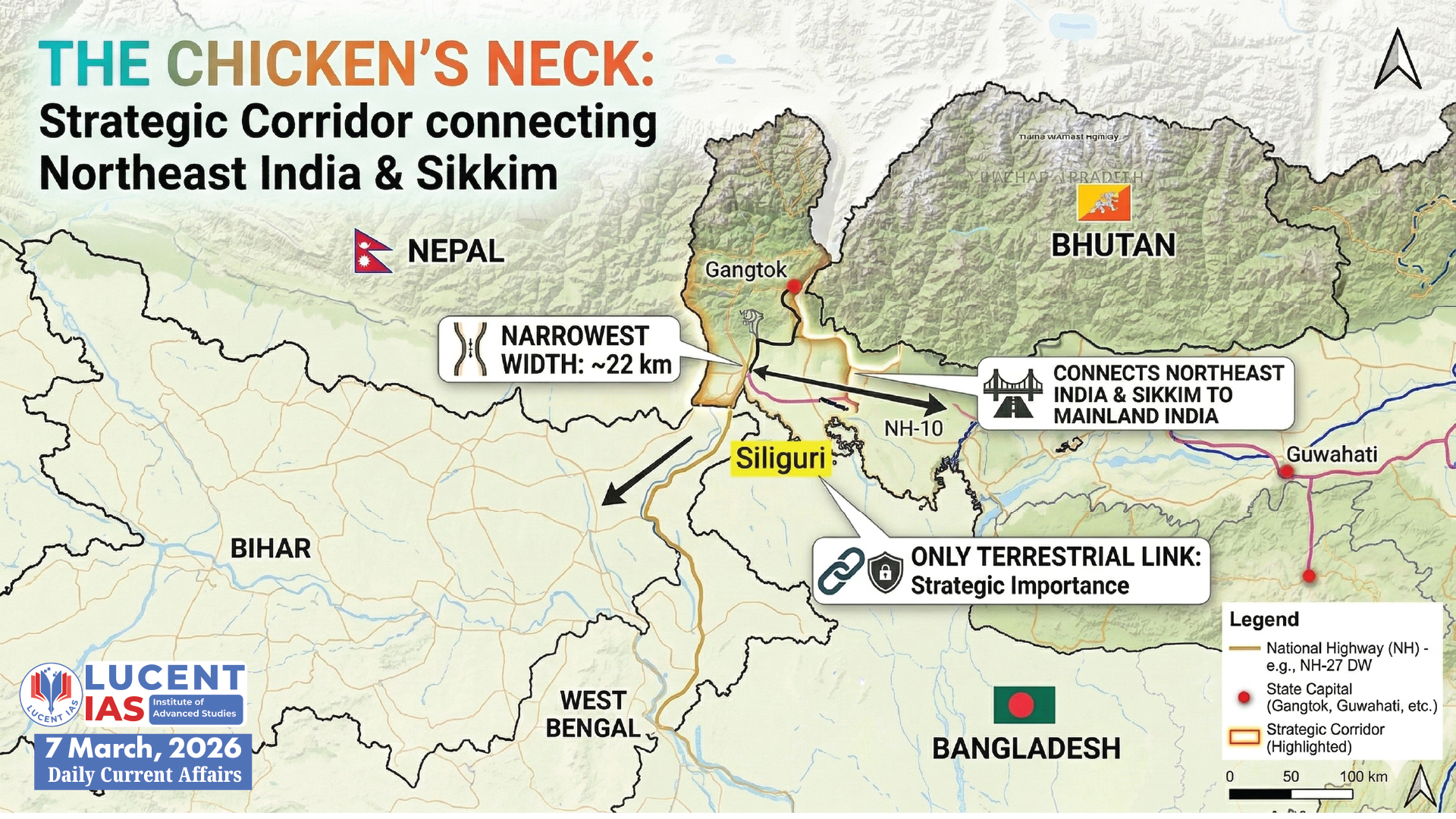 Chicken's Neck Corridor: Map | Current Affairs for APSC & UPSC | Lucent IAS