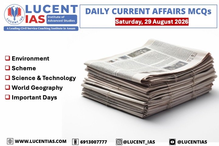 APSC Current Affairs MCQs 29 August 2026 on Kaziranga animal corridors, PMJDY, Gnani Artha AI, Lake Ontario and National Sports Day